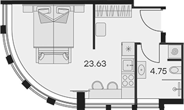 Квартира студия 28.38 м², 4/15 эт., Апарт-отель «Апарт-отель 25-7 Заневский»